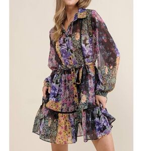 Zara Multicolor Floral Long Sleeve Dress